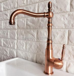 Rubinetti per lavandino del bagno 360 Beccuccio girevole Rubinetto per lavabo Cucina Rame rosso antico Acqua fredda e fredda Wnf420