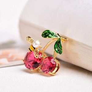 Broches Muylinda Red Stone Cherry Pin e broche com inseto Little Bee Crystal Rhinestone Jewelry Gifts for Girl