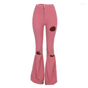 Dżinsy damskie Jaycosin Women Lady Fashion Hole Zipper szeroka noga buty ścięte spodni Capris Spodnie Flare Pants Cintura Alta Mujer