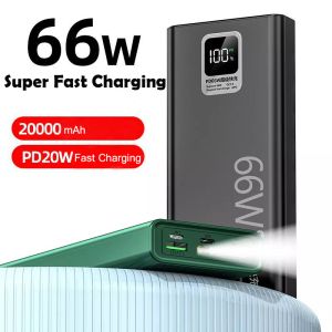 66W Power Bank 20000mah Portable Phone Extern Battery Fast Charge Auxiliary Battery Powerbank för Huawei iPhone