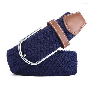 Belts Men Elastic Stretch Waist Belt Black Canvas Women's Braided Woven Leather Wide Metal