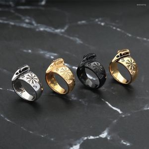 Anéis de cluster 316L Aço inoxidável Viking Crow Skull Ring Mens Nórdicos Compússica Cool Male Punk Rock Amulet Jewelry Gifts