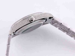 フルダイヤモンドメンズウォッチ自動機械式時計40.6mmベゼル防水サファイア腕時計