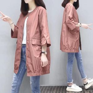 Women's Trench Coats Korean Fashion Loose Coat Women Mid-length 2022 Summer Cropped Sleeve Windbreaker Jacket