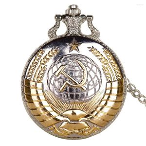 Pocket Watches Luxury Soviet Badges Fickle Hammer Assista Gold-Silver Pingente Rússia Emblem Comunismo com Fob Chain Clock