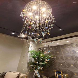 Żyrandole Kryształowe schody żyrandol Nowoczesne lampy wiszące Cristal do salonu luksusowy dom LED Home Duży luminaire
