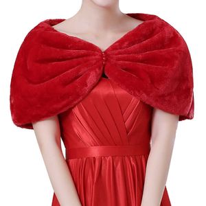 Dinner Party Faux Rabbit Fur Shawls Red/White Bride Wedding Dress Fur Wraps and Stole