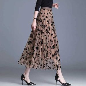 Mesh Floral Skirt Women 2022 Spring Summer Autumn Long Gauze Skirt High Waisted Plus Size Puff Skirts