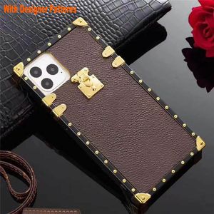 Luxury Phone Wallet Cases Compatible med iPhone 14 Pro Max 13Promax 12 11 Xsmax XR 6 7 8 Crossbody Strap Fashion Classic Pu Leather with Metal typskylt Designer Cover