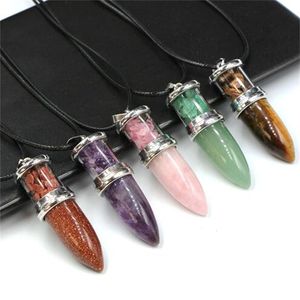 Natural Healing Crystal Quartz Reiki Necklace Amethysts Stone Bullet Shape Wishing Bottle Stones Pendant Pendulum Women Men GC1761