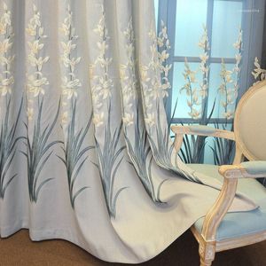 Curtain For Living Room Luxury Embroidered Floral Blackout Cotton Polyester Wedding Balcony Window Drapes Panel