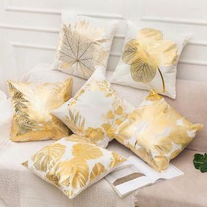 Pillow Case Cushion Cover Gold Leaf Flowers Diamond Chair Sofa Pillowcase Soft Comfortable 45 45cm