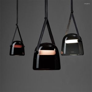 Pendant Lamps Nordic Postmodern LED Glass Lights Designer Simple Art Leather Bedroom Bedside Lamp Model Room Showroom Hanging