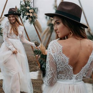 Long Sleeve Boho Wedding Dresses for Women Bride V-Neck A-line Beach Bridal Gowns Bohemian Marriage Dress Vestidos De Noiva