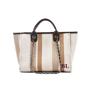 Evening bags Customized Monogrammed Cocoa Stripe Travel Totes Weekend Jumbo Bags Personalize Initial Bag Jute Shopper Bride Gift Canvas Tote 220623