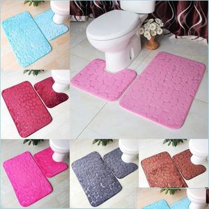 Bath Mats Mat 2 Piece Set Cobblestone Pattern Toilet Er Foot Pad Nonslip Absorbent Bathroom Doormat Flannel Soft Rug C Otkvw