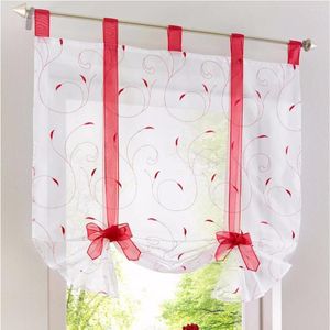 Curtain Floral Embroidered White European Sheer Window Grey Roman For Kitchen Balloon Voile Drape Bowknot Drapery 0023