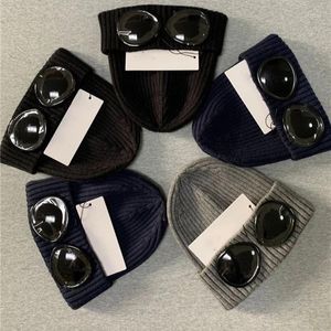 Gorros óculos de inverno chapéu masculino CP com nervuras malha lentes gorro Hip Hop chapéus de malha