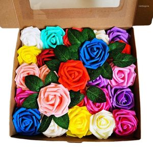 Dekorativa blommor 25st/box pe rose huvud konstgjorda falska växter lämnar diy krans bröllop alla hjärtans dag som håller bukett skumblomma