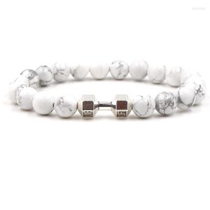 Strand Trendy 8mm Stone White Bead Distance Bracciale 3 colori Bilanciere per donne e uomini Gioielli con ciondoli Pulseras fatti a mano