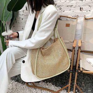 Shopping Bag 2 Pcs/set Luxury High Capacity Woven Tote Handbag for Women 2022 Summer Trend Brand Designer Straw Beach Bag Luxury 220723