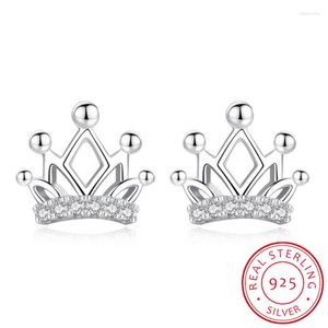 Orecchini a bottone Classic Crystal Crown Princess Girl Gioielli in argento Charm 925 Accessori per feste da donna