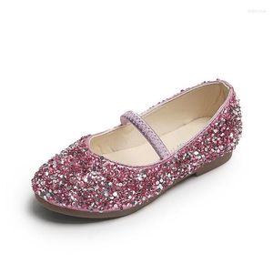 Flat Shoes 2022 Spring Girls' Leather Princess Non-Slip Soft Bottom Wear-Resistant Little Baby Sequined Children's