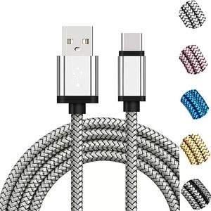 Cavi USB Cavo telefonico Intrecciato Nylon Micro Tipo C Sincronizzazione dati Adattatore di ricarica in metallo per telefoni cellulari universali 1M 2M 3M Telefono Android