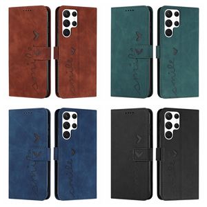 Heart Love Smile Leather Wallet Cases For Samsung S23 Ultra Plus A14 5G A23E A23S Fashion Cash ID Credit Card Holder Kickstand Flip Cover Shockproof Pouch Purse Strap