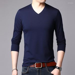 Camisetas para hombres llanuras 95% algodón 5% camisa negra spandex hombres en manga larga a granel v tops de cuello para hombre casual