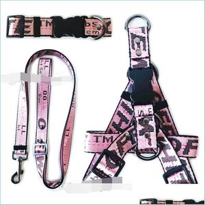 Dog Collars Leashes Designer Dog Harness and Leashes Set Classic Letters Pattern Collar Leash Safety Belt for Small MediumDhmup