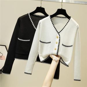Women's Knits Women's & Tees 2022 Cropped Cardigan Small Incense Style Black Jacket Women Loose Long-sleeve Sunscreen Knitted Top