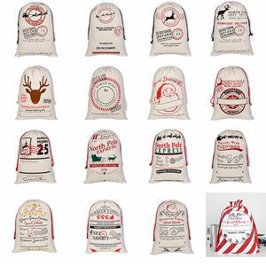 2022 Christmas Toy Gift Bags 31 Styles Large Organic Heavy Canvas XMAS Sack Drawstring Bags With Reindeers Santa Claus Bag for kids