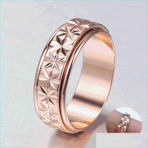 Anéis de cluster Rings de cluster Trendy 6mm 585 Girlador cheio de ouro rosa para mulheres meninas girando de casamento de casas de partida Jóias Dhg6i