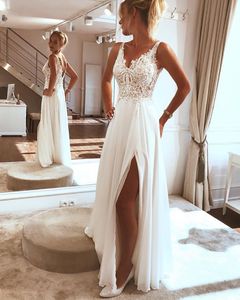 Beach Wedding Dress Side Split Top Lace Boho Bride Dresses Sexy Appliques Wedding Gown Custom Made Vestidos de novia