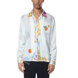 Kazablanka 2023 Sanatçı Turuncu Tasarımcı Gömlek Küba Boyun Hawaii Erkekler ve Kadınlar Uzun Kollu Gömlek Ipek Düğmeli Casual Gömlek
