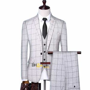 Britse stijl pak geruite heren vest blazer broek mode ontwerp high-end slanke bruiloft banket pak 3 stuk formeel