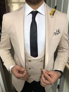 カスタムメイドの男性スーツ1つのボタンGroom Tuxedos Peak Lapel Groomsmen Wedding/Prom/Dinner Man BlazerジャケットパンツベストW782