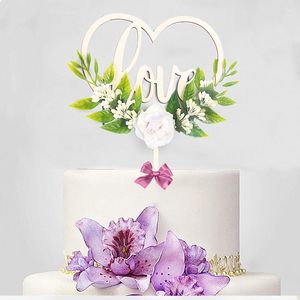 Festive Supplies Wooden Love Valentine's Day CakeTopper Flower DIY Wedding Party Cake Toppers For Dessert Decoration Anniversary Gift