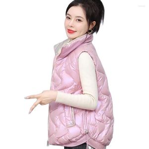 Gilet da donna Moda Autunno Inverno Colletto alla coreana lucido Gilet in cotone da donna Versione coreana Cappotto allentato Tasche corte da donna