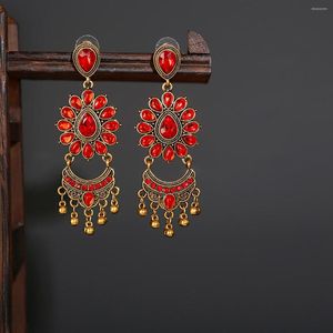 Stud Earrings Boho Gypsy Red Flower Rhinestone Women Orecchini Jewelry Afghan Ladies Retro Jhumka