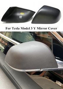 Tapas de cubierta de espejo de coche para Tesla modelo 3 Y carcasa de ala lateral de retrovisor de fibra de carbono forjada brillante