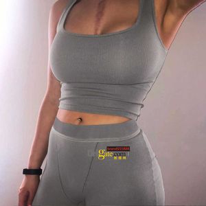 Women's Tracksuits Casual Sporty Ribbed Women Matching Sets Sleeveless Workout Active Wear 2 Piece Outfits Fitness Tank Top and Shorts Set