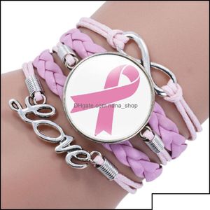 Braccialetti Charm Gioielli Nuovo Cancro a nastro Bammario Consapevolezza per le donne Faith Hope Cure Credit Bangle Fashion Inspirati Otove