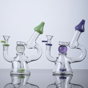 Mini-Samll-Wasserpfeifen, die im Dunkeln leuchten, Kugelöl-Rigs, geschlitzte Donut-Perc-Glasbongs, Duschkopf-Perkolator, Dab-Rigs, 14-mm-Verbindung, grün-violette Wasserpfeifen mit Schüssel