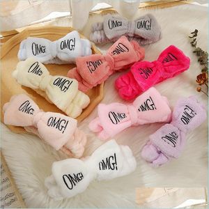 H￥rtillbeh￶r Ny OMG Letter Coral Fleece Wash Face Bow Hairbands For Women Girls Headbands Headwear Hair Bands Turban Accessorie DHFC6