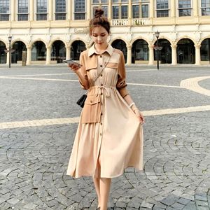 Casual Dresses Autumn Dress for Women Special Patchwork Big Pocket Long Slim Drawstring Single Breasted Fall 2022 Female Vestidos