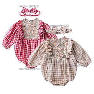 Baby Girl Cotton Romper Clothing Sets 0-36 Month Newborn Infant Designer Plaid Rompers Baby Long Sleeve Floral Style Skirt