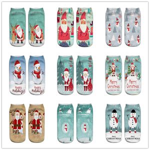 Strumpor nya 3D -tryck jul roliga män tecknad älg snögubbe Santa Cat Sokken unisex kattunge kort ankel Xmas familj Sox droppe levererar smtsw