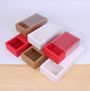 Geschenkverpackung 10 Stück Kraftpapier-Verpackungsbox mit Forsted-transparenter Abdeckung Schubladenanzeige Hochzeitsplätzchen-Süßigkeits-Kuchenschachteln
